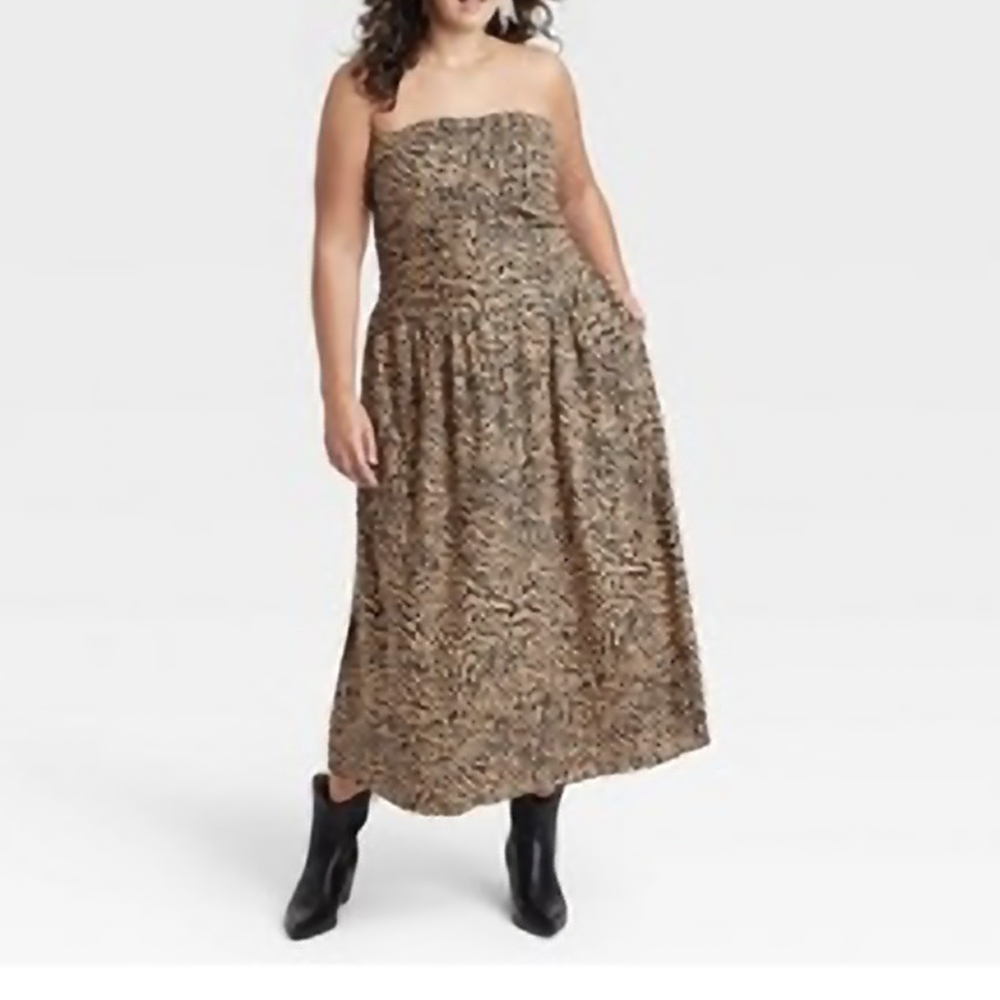 Universal Thread Brown Ruched Strapless Sundress - image 1